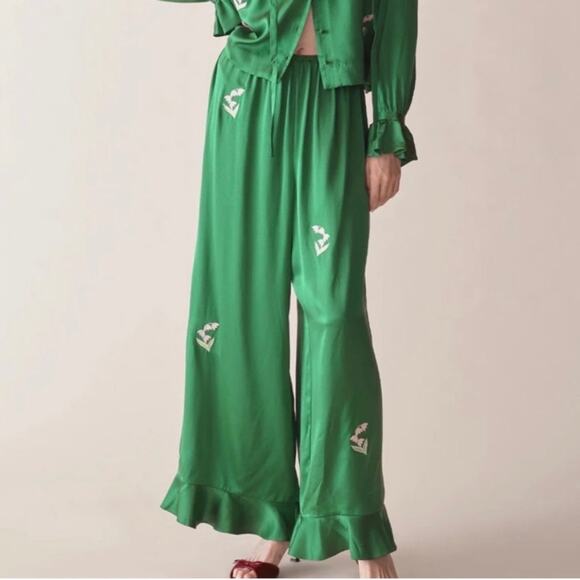 Doen Pants - SOLD SOLD DÔEN NWT Stasia Wide Leg Pant Emerald Ivy Silk Size Large